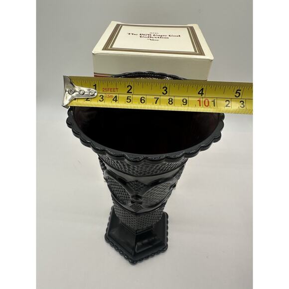 Vintage Avon 1876 Cape Cod Collection Ruby Red Glass Footed Vase 8" new in box! - Picture 4 of 7